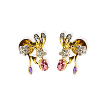 18K Yellow Gold | Natural Diamond Rhodolite & Amethyst Floral Branch Pendant & Earrings Set - Pendant Earring Set