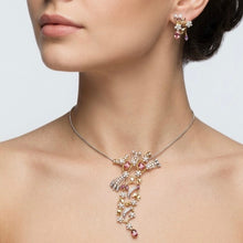 18K Yellow Gold | Natural Diamond Rhodolite & Amethyst Floral Branch Pendant & Earrings Set - Pendant Earring Set