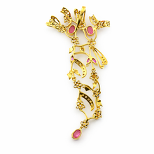 18K Yellow Gold | Natural Diamond Rhodolite & Amethyst Floral Branch Pendant & Earrings Set - Pendant Earring Set