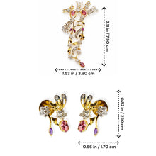 18K Yellow Gold | Natural Diamond Rhodolite & Amethyst Floral Branch Pendant & Earrings Set - Pendant Earring Set