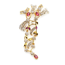 18K Yellow Gold | Natural Diamond Rhodolite & Amethyst Floral Branch Pendant & Earrings Set - Pendant Earring Set