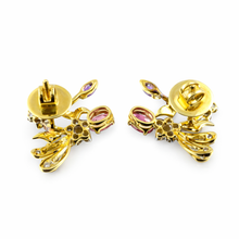 18K Yellow Gold | Natural Diamond Rhodolite & Amethyst Floral Branch Pendant & Earrings Set - Pendant Earring Set