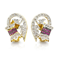 18K Yellow Gold | Natural Diamond & Ruby Feather Pendant & Earrings Set | Pavé Cluster Silhouette - Pendant Earring Set