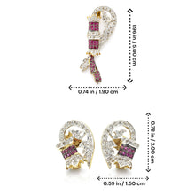18K Yellow Gold | Natural Diamond & Ruby Feather Pendant & Earrings Set | Pavé Cluster Silhouette - Pendant Earring Set