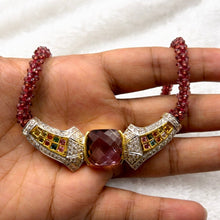 18K Yellow Gold | Natural Diamond Sapphire Ametrine & Garnet Necklace & Earrings Set | Geometric Cluster Jewelry