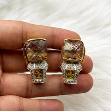 18K Yellow Gold | Natural Diamond Sapphire Ametrine & Garnet Necklace & Earrings Set | Geometric Cluster Jewelry