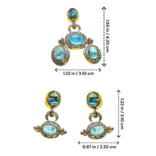18K Yellow Gold | Natural Diamond & Swiss Blue Topaz Pendant & Earrings Set | Halo Statement Fine Jewelry - Pendant