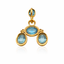 18K Yellow Gold | Natural Diamond & Swiss Blue Topaz Pendant & Earrings Set | Halo Statement Fine Jewelry - Pendant