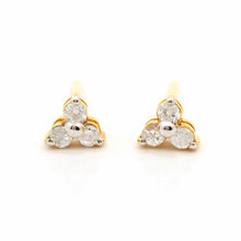 18K Yellow Gold Natural Diamond Three-Stone Stud Earrings | Classic Trio for Everyday Wear - Earrings