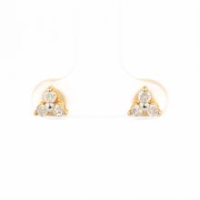 18K Yellow Gold Natural Diamond Three-Stone Stud Earrings | Classic Trio for Everyday Wear - Earrings