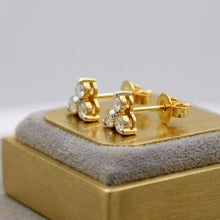 18K Yellow Gold Natural Diamond Three-Stone Stud Earrings | Classic Trio for Everyday Wear - Earrings