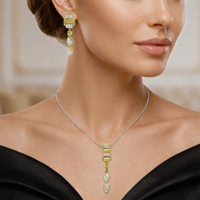 18K Yellow Gold Natural Diamond & Tourmaline Drop Pendant & Earrings Set | Marquise & Bar Settings Jewelry - Pendant