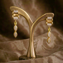18K Yellow Gold Natural Diamond & Tourmaline Drop Pendant & Earrings Set | Marquise & Bar Settings Jewelry - Pendant