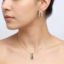 18K Yellow Gold Natural Diamond & Tourmaline Necklace & Earrings Set | Pavé Halo Geometric Jewelry - Necklace Earring