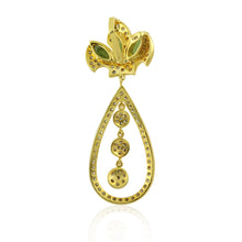 18K Yellow Gold | Natural Diamond & Tourmaline Pendant & Earrings Set | Floral Marquise Statement Jewelry - Pendant