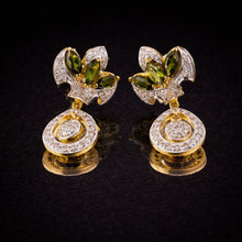 18K Yellow Gold | Natural Diamond & Tourmaline Pendant & Earrings Set | Floral Marquise Statement Jewelry - Pendant