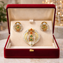 18K Yellow Gold | Natural Diamond & Tourmaline Pendant & Earrings Set | Princess Cut Geometric Jewelry - Pendant
