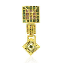 18K Yellow Gold Natural Diamond & Tourmaline Pendant & Earrings Set | Pavé Square Frames | Geometric Jewelry - Pendant