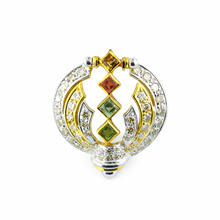18K Yellow Gold | Natural Diamond & Tourmaline Pendant & Earrings Set | Princess Cut Geometric Jewelry - Pendant