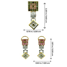 18K Yellow Gold Natural Diamond & Tourmaline Pendant & Earrings Set | Pavé Square Frames | Geometric Jewelry - Pendant