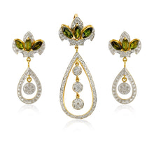 18K Yellow Gold | Natural Diamond & Tourmaline Pendant & Earrings Set | Floral Marquise Statement Jewelry - Pendant
