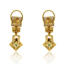 18K Yellow Gold Natural Diamond & Tourmaline Pendant & Earrings Set | Pavé Square Frames | Geometric Jewelry - Pendant