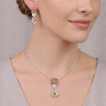 18K Yellow Gold Natural Diamond & Tourmaline Pendant & Earrings Set | Pavé Square Frames | Geometric Jewelry - Pendant