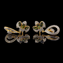 18K Yellow Gold | Natural Diamond & Tourmaline Pendant & Earrings Set | Floral Marquise Statement Jewelry - Pendant