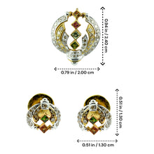 18K Yellow Gold | Natural Diamond & Tourmaline Pendant & Earrings Set | Princess Cut Geometric Jewelry - Pendant