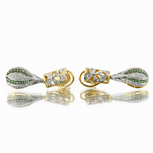 18K Yellow Gold Natural Diamond & Tsavorite Pendant and Earrings Set | Polki Teardrop Statement Fine Jewelry - Pendant