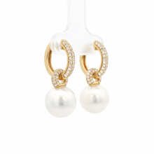 18K Yellow Gold Natural Pearl and Diamond ’C’ Drop Hoop Earrings | Timeless Classic Minimalist Jewelry - Earrings