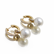18K Yellow Gold Natural Pearl and Diamond ’C’ Drop Hoop Earrings | Timeless Classic Minimalist Jewelry - Earrings