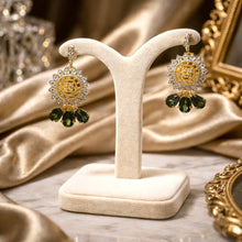 18K Yellow Gold | Natural Round Diamond & Green Tourmaline Pendant & Earrings Set | Forest Floral Design - Pendant