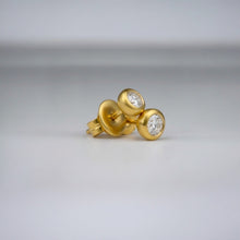 18K Yellow Gold Natural Round Diamond Stud Earrings | Minimal Bezel Set for Everyday Wear - Earrings
