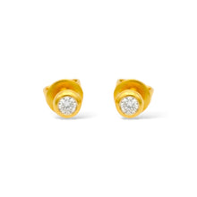 18K Yellow Gold Natural Round Diamond Stud Earrings | Minimal Bezel Set for Everyday Wear - Earrings