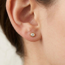 18K Yellow Gold Natural Round Diamond Stud Earrings | Minimal Bezel Set for Everyday Wear - Earrings