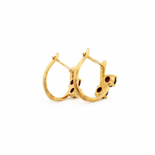 18K Yellow Gold | Natural Rubellite Huggie Hoop Gemstone Earrings | Elegant Modern Design - Earrings