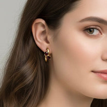 18K Yellow Gold | Natural Rubellite Huggie Hoop Gemstone Earrings | Elegant Modern Design - Earrings
