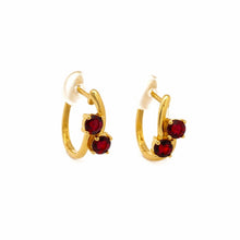 18K Yellow Gold | Natural Rubellite Huggie Hoop Gemstone Earrings | Elegant Modern Design - Earrings