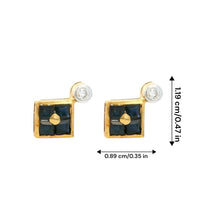 18K Yellow Gold Natural Sapphire & Diamond Stud Earrings | Contemporary Square Block Cluster Jewelry - Earrings