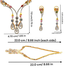 18K Yellow Gold Necklace & Earrings Set | Natural Diamonds Tourmaline & Sapphire | Colorful Drop Luxury Jewelry
