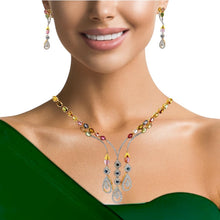 18K Yellow Gold Necklace & Earrings Set | Natural Diamonds Tourmaline & Sapphire | Colorful Drop Luxury Jewelry