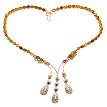 18K Yellow Gold Necklace & Earrings Set | Natural Diamonds Tourmaline & Sapphire | Colorful Drop Luxury Jewelry