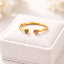 18K Yellow Gold Open Cuff Ring | Bezel-Set Pink & Green Tourmaline | Modern Minimalist Knuckle Design - Ring