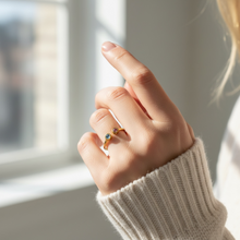 18K Yellow Gold Open Cuff Ring | Bezel-Set Pink & Green Tourmaline | Modern Minimalist Knuckle Design - Ring