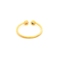 18K Yellow Gold Open Cuff Ring | Bezel-Set Pink & Green Tourmaline | Modern Minimalist Knuckle Design - Ring