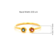 18K Yellow Gold Open Cuff Ring | Bezel-Set Pink & Green Tourmaline | Modern Minimalist Knuckle Design - Ring