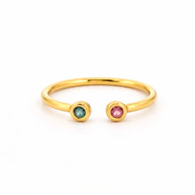 18K Yellow Gold Open Cuff Ring | Bezel-Set Pink & Green Tourmaline | Modern Minimalist Knuckle Design - Ring