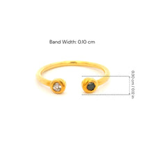 18K Yellow Gold Open Cuff Ring | Natural Black & White Diamond Bezel-Set Duo | Modern Minimalist Design - Ring