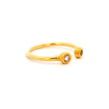 18K Yellow Gold Open Cuff Ring | Natural Black & White Diamond Bezel-Set Duo | Modern Minimalist Design - Ring